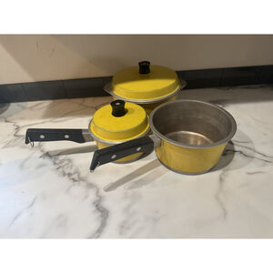 Vintage Aluminum Cookware Yellow Aluminum 5-Piece Set USA RARE Graham Kerr Sears
